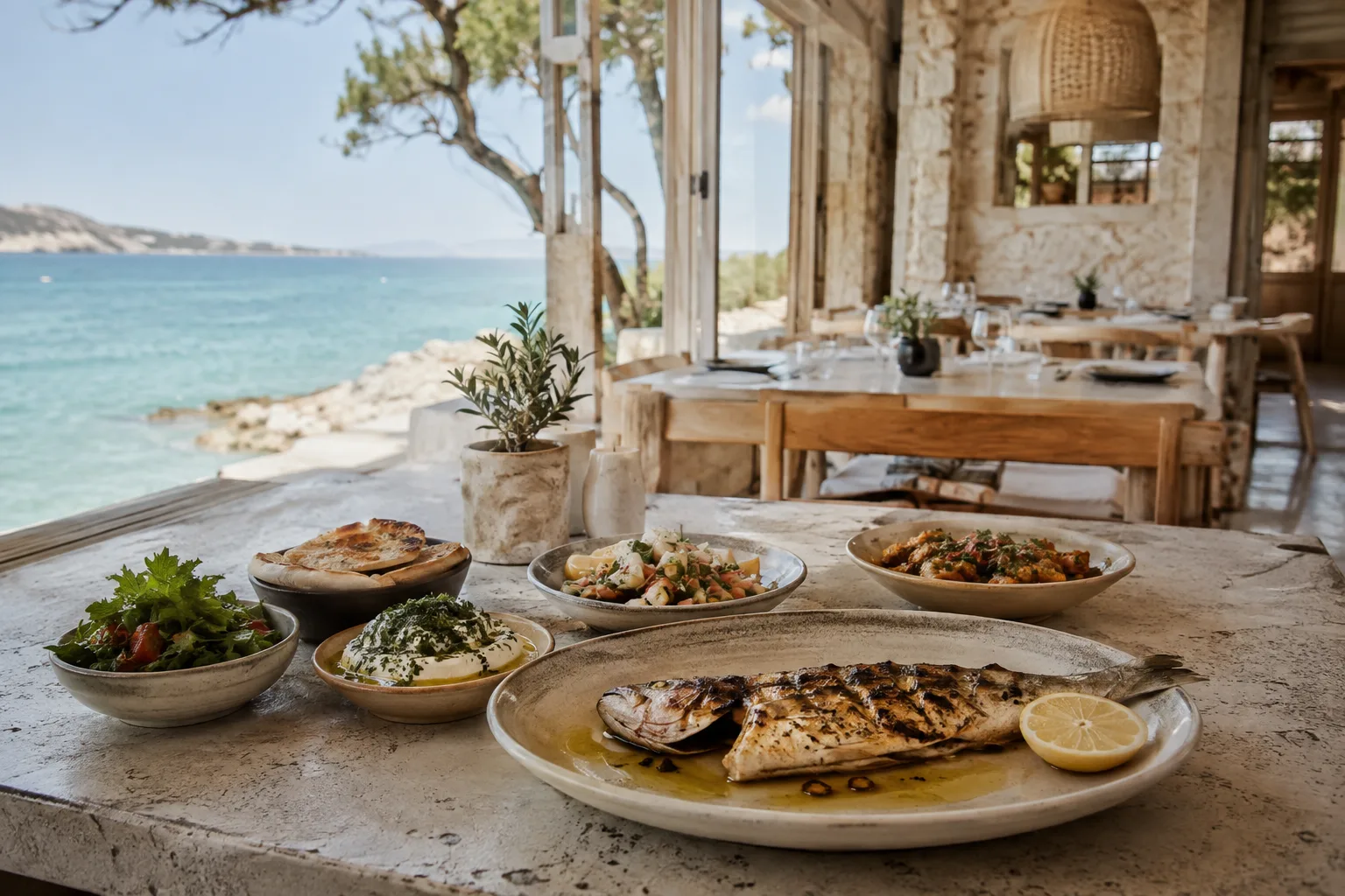Kıyı restoran ve yemek fotoğrafı